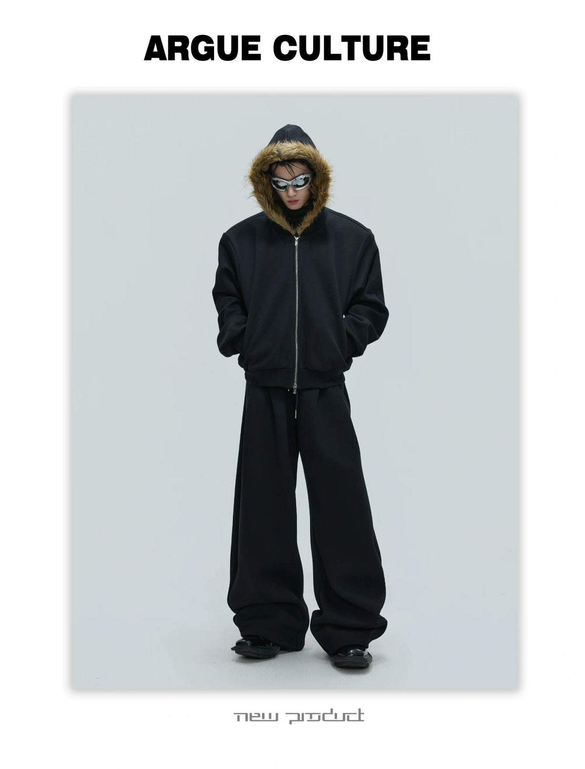 Fur-Collar Hooded Zip Cardigan in Relaxed Cotton - description image 9