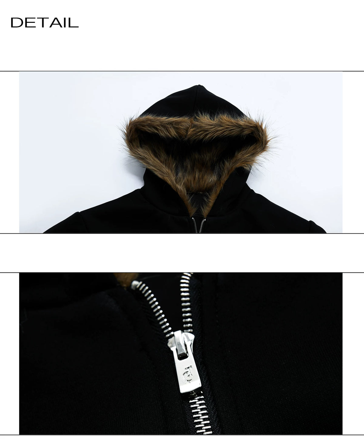 Fur-Collar Hooded Zip Cardigan in Relaxed Cotton - description image 13