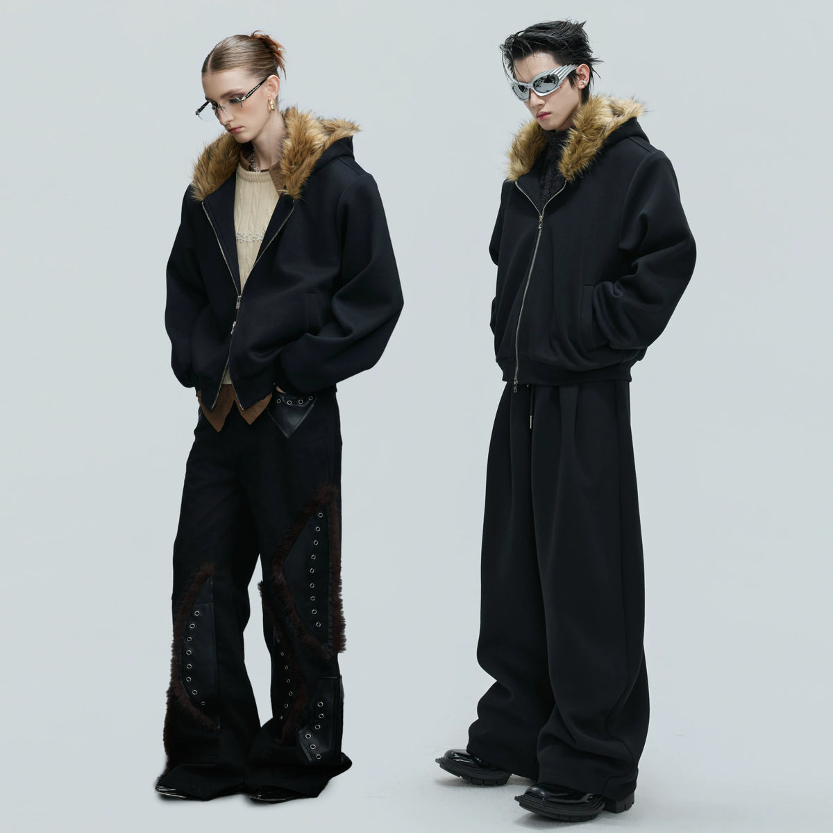 Fur-Collar Hooded Zip Cardigan in Relaxed Cotton - main image 2