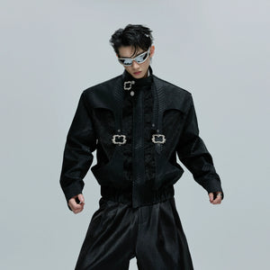 Crocodile-Embossed Cropped Faux Leather Zip Jacket - main image 2