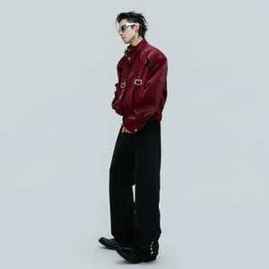 Crocodile-Embossed Cropped Faux Leather Zip Jacket - main image 4