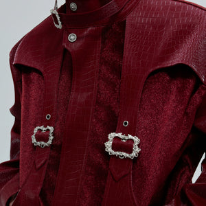 Crocodile-Embossed Cropped Faux Leather Zip Jacket - main image 5