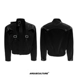 Crocodile-Embossed Cropped Faux Leather Zip Jacket - Black