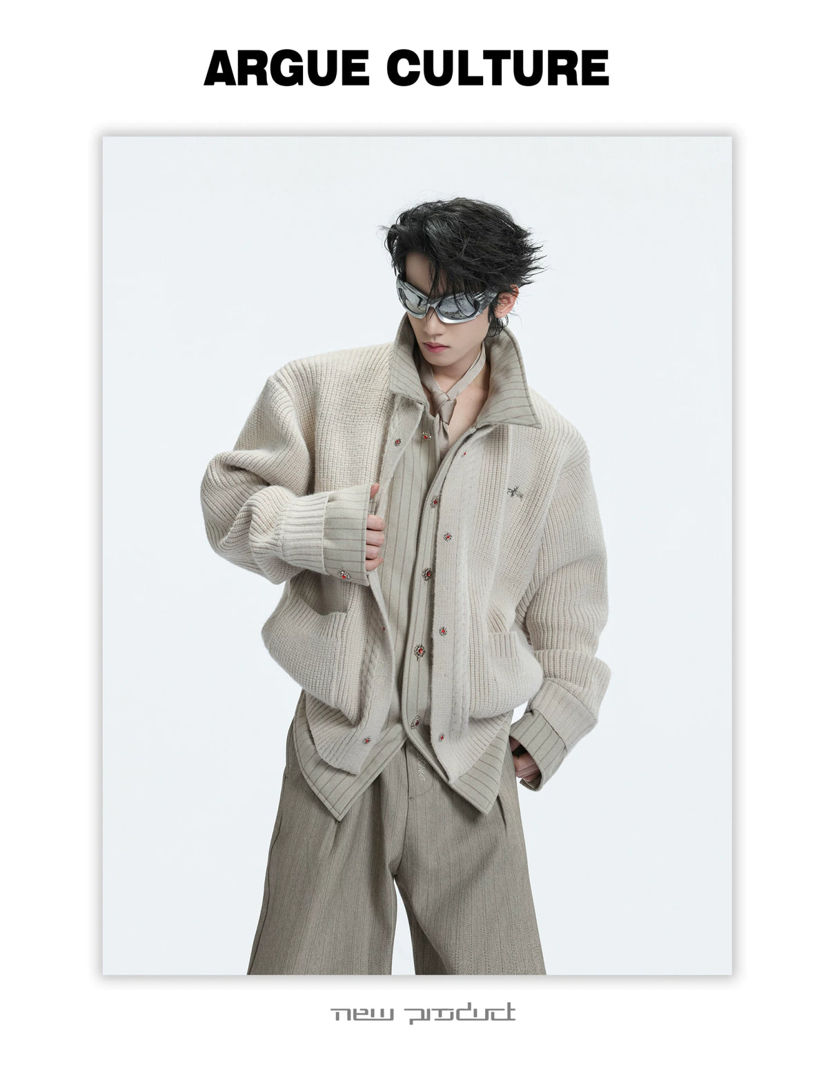 Wool Cashmere Faux-Layered Cardigan Sweater Jacket - description image 1