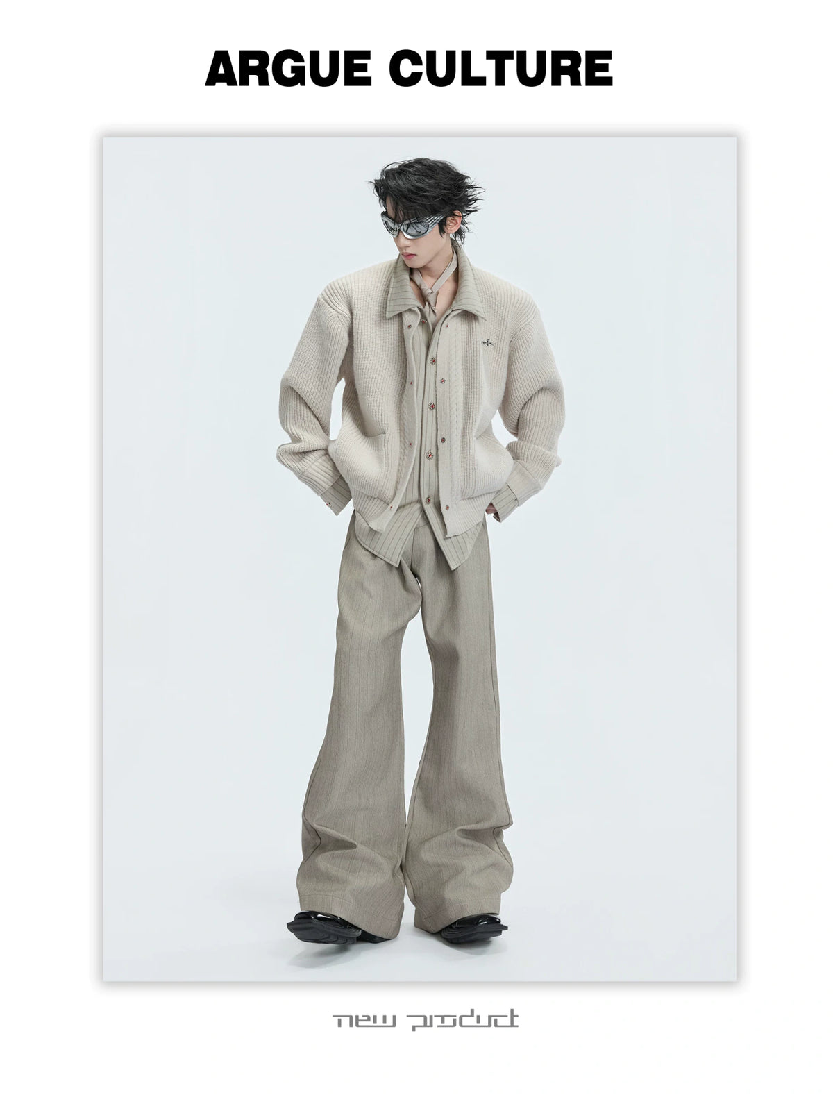 Wool Cashmere Faux-Layered Cardigan Sweater Jacket - description image 2