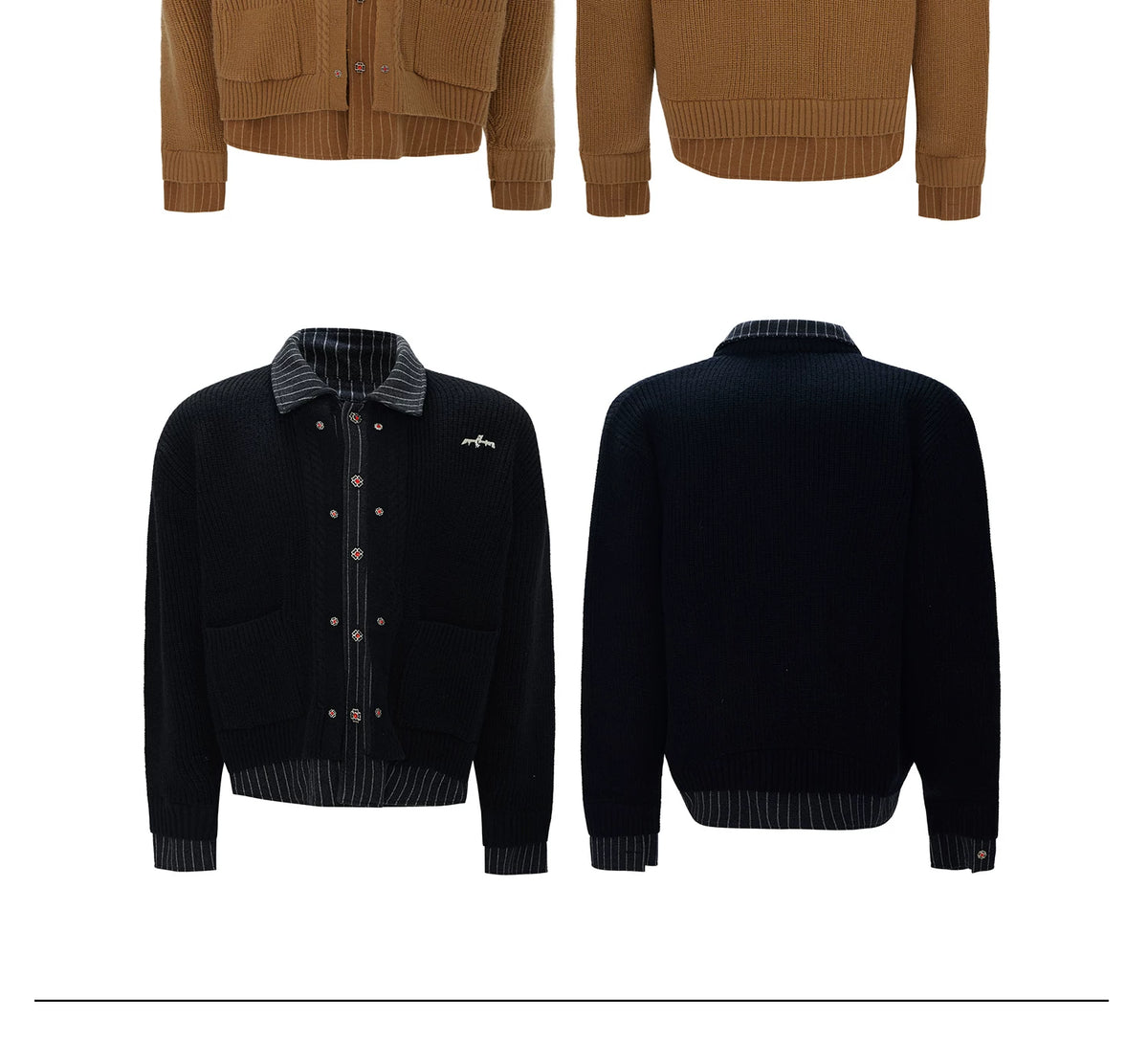 Wool Cashmere Faux-Layered Cardigan Sweater Jacket - description image 5