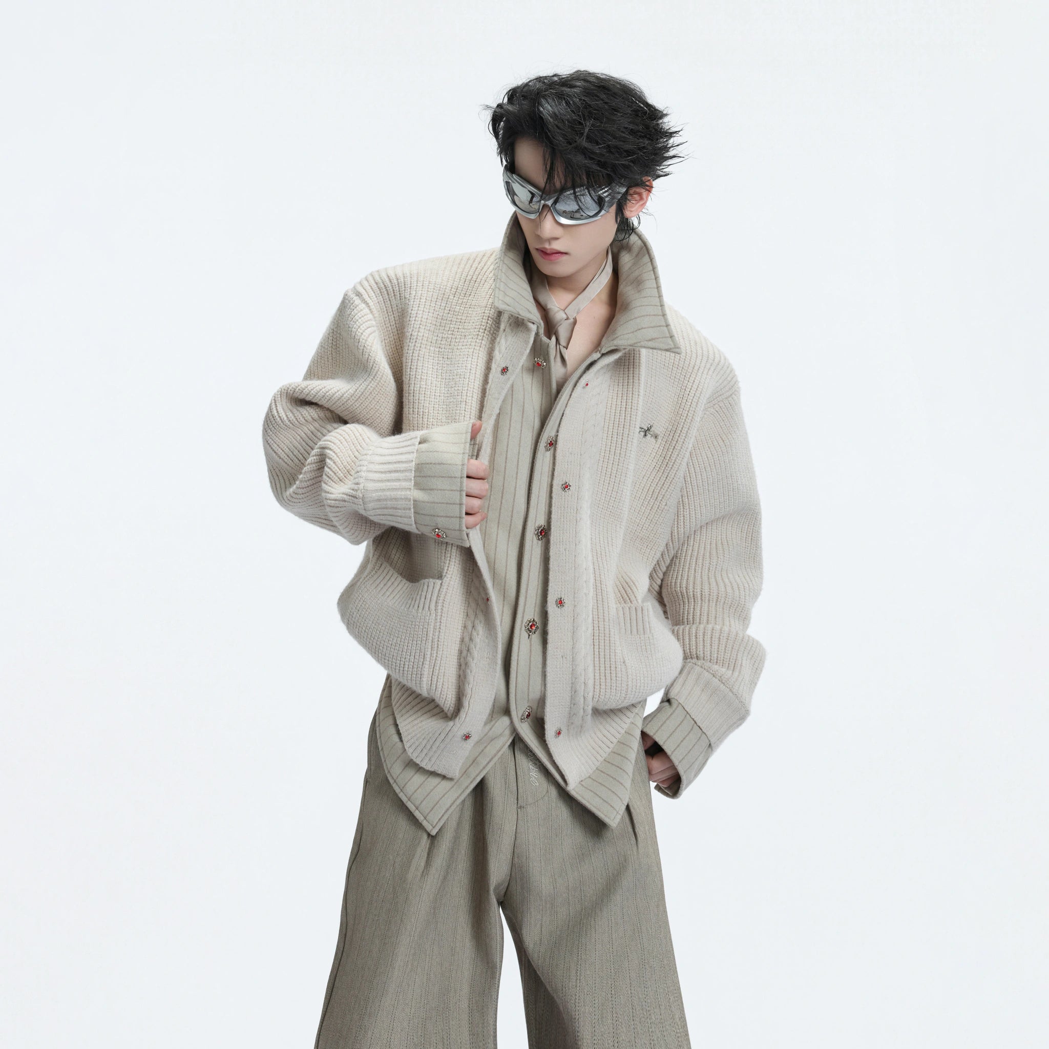Wool Cashmere Faux-Layered Cardigan Sweater Jacket - main image 3