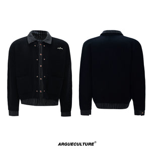Wool Cashmere Faux-Layered Cardigan Sweater Jacket - Black Top