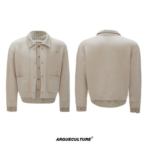 Wool Cashmere Faux-Layered Cardigan Sweater Jacket - Khaki Top