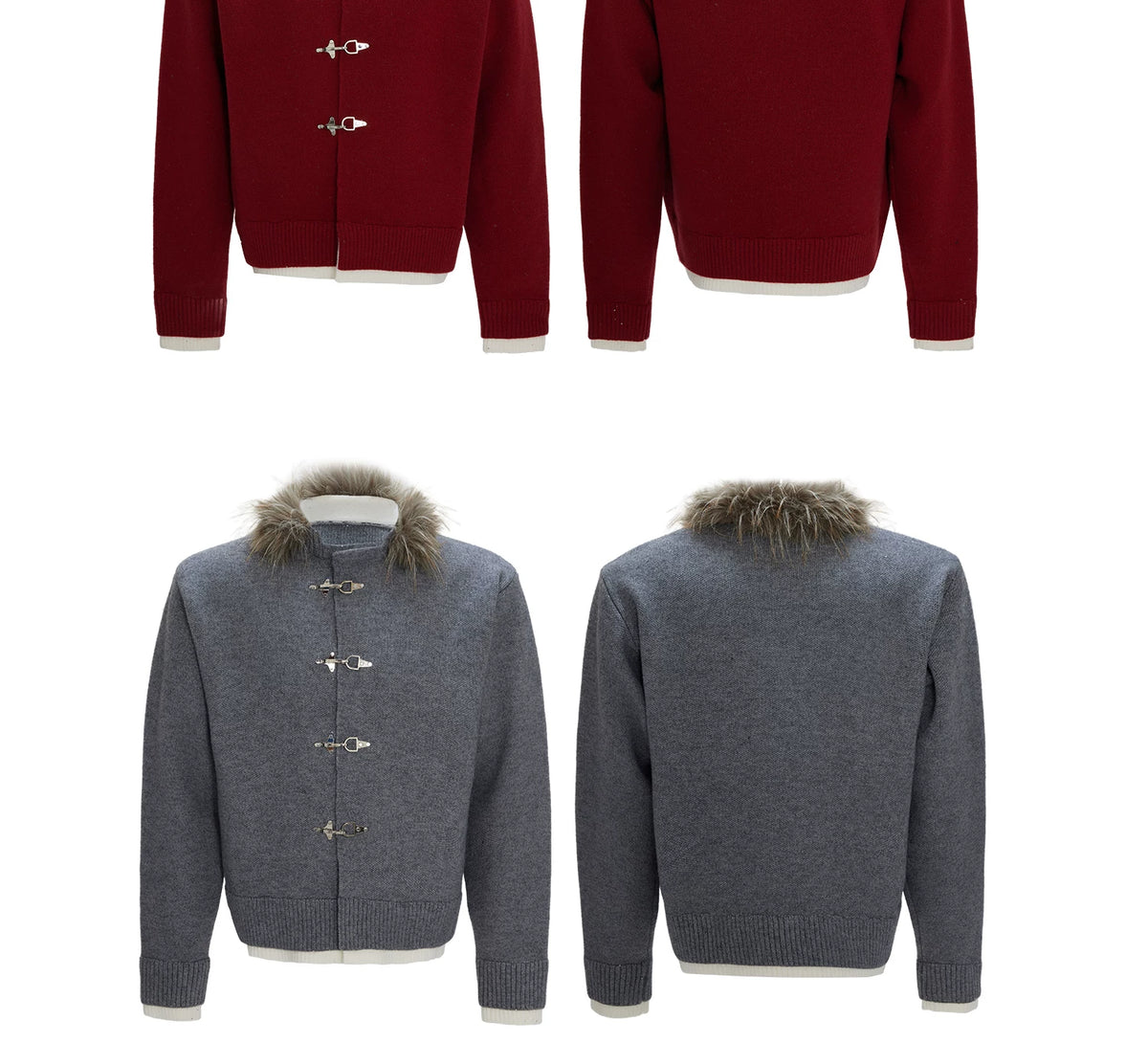 Shimmer Knit Cardigan with Detachable Fur Collar - description image 1