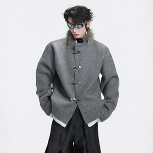 Shimmer Knit Cardigan with Detachable Fur Collar - main image 2