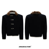 Shimmer Knit Cardigan with Detachable Fur Collar - Black Top