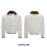 Shimmer Knit Cardigan with Detachable Fur Collar - White Top