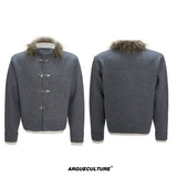 Shimmer Knit Cardigan with Detachable Fur Collar - Gray Top