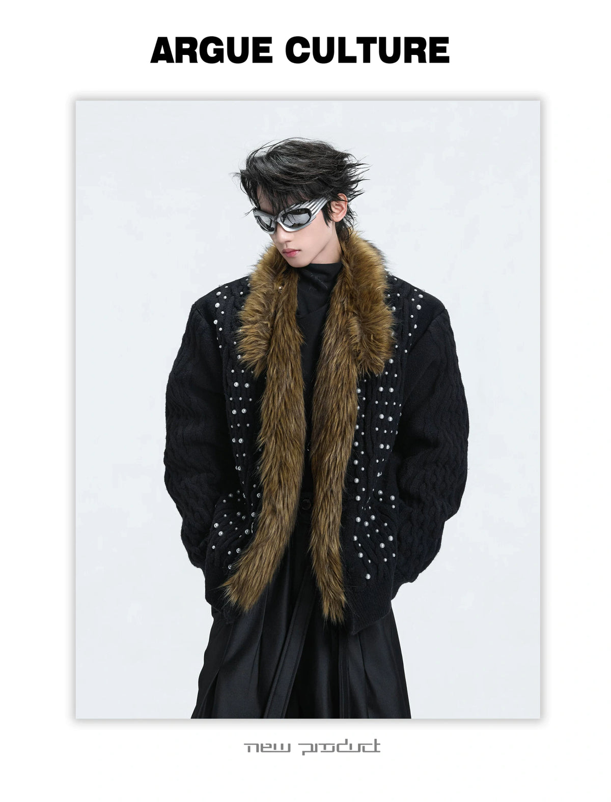Retro Fur-Collar Cotton-Wool Cardigan Sweater - description image 1