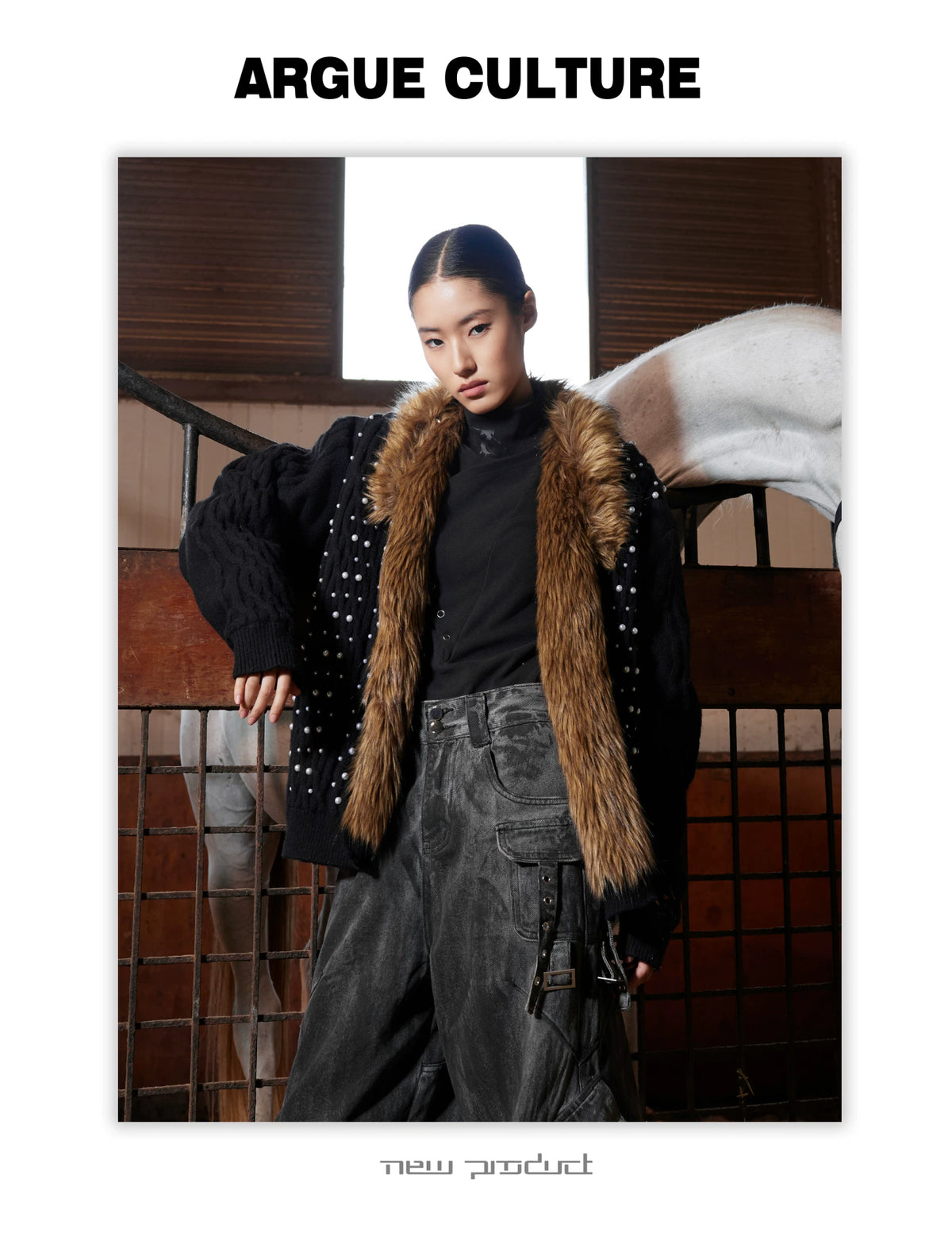 Retro Fur-Collar Cotton-Wool Cardigan Sweater - description image 2