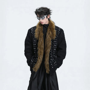 Retro Fur-Collar Cotton-Wool Cardigan Sweater - main image 1