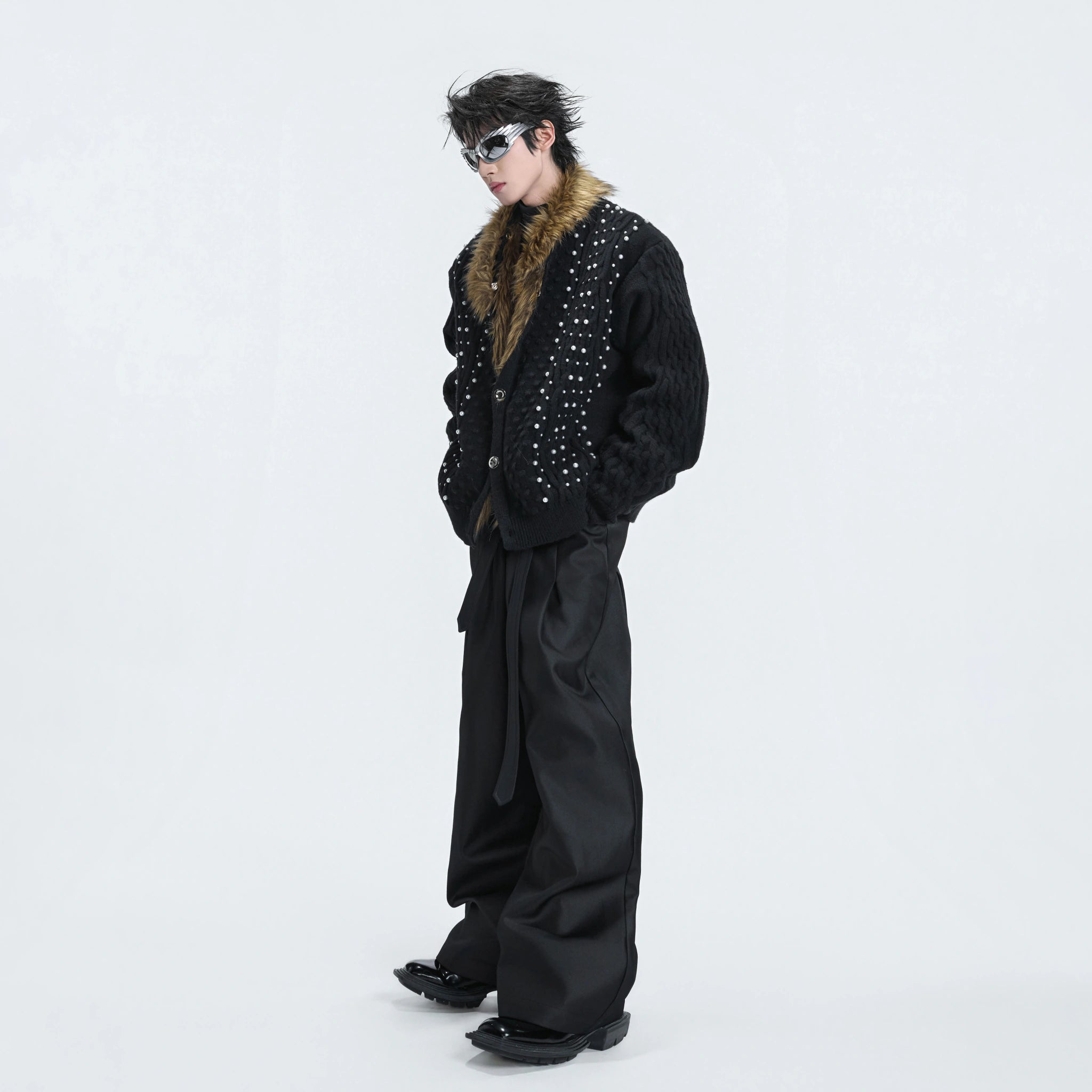Retro Fur-Collar Cotton-Wool Cardigan Sweater - main image 2