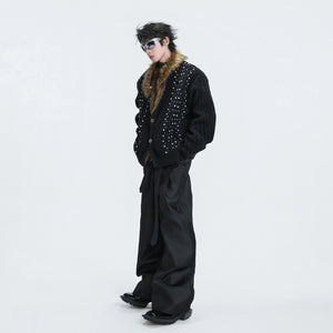 Retro Fur-Collar Cotton-Wool Cardigan Sweater - main image 2