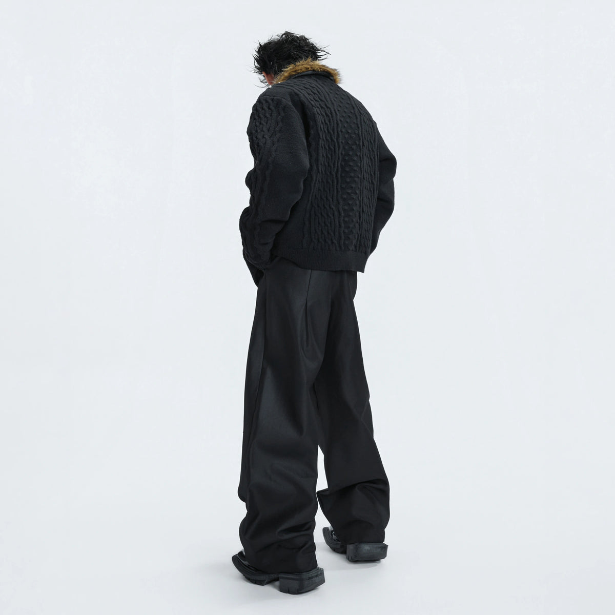 Retro Fur-Collar Cotton-Wool Cardigan Sweater - main image 3