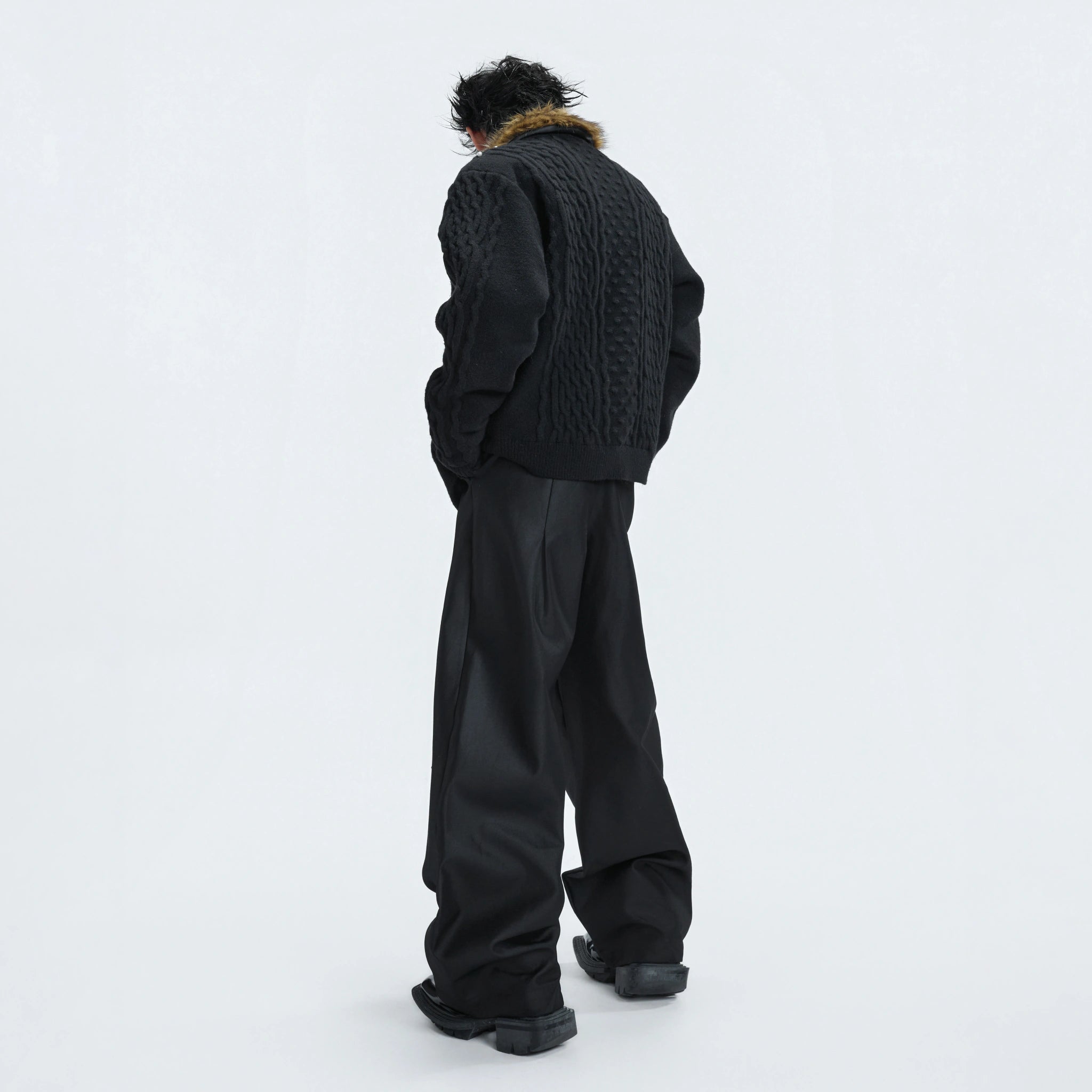 Retro Fur-Collar Cotton-Wool Cardigan Sweater - main image 3