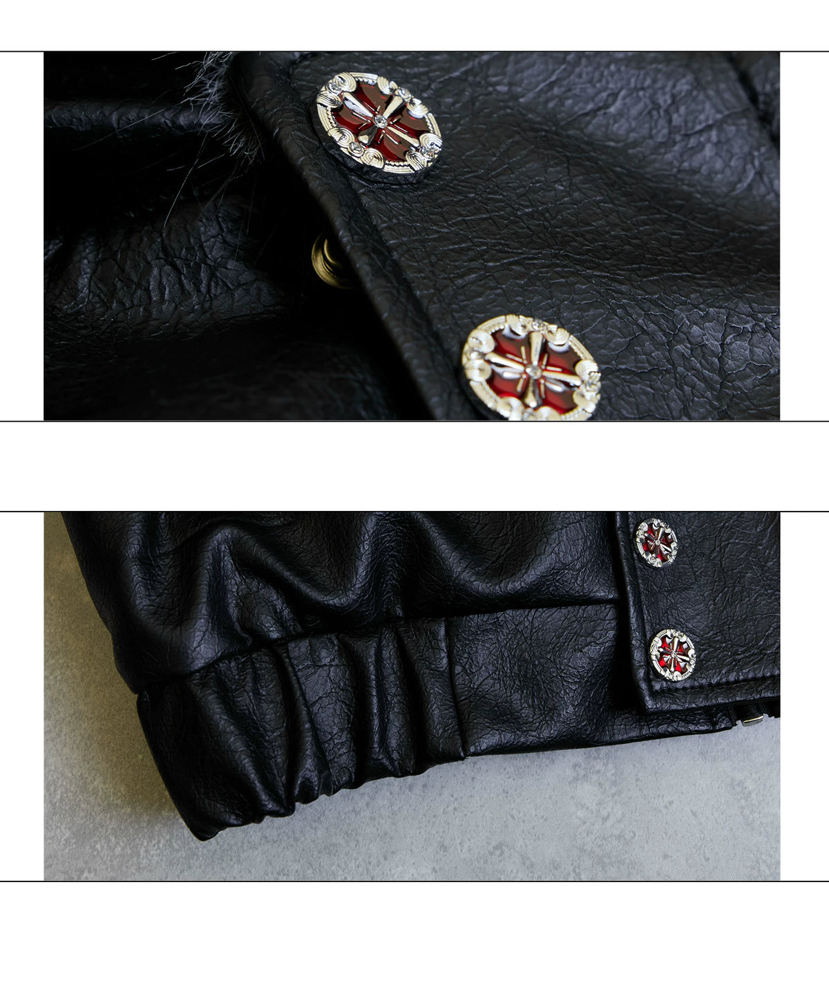 Fleece-Lined Faux Leather Hooded Streetwear Jacket - description image 2