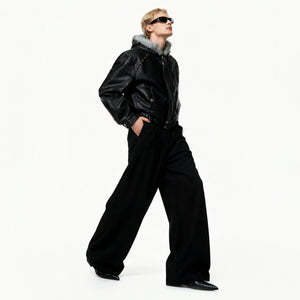 Fleece-Lined Faux Leather Hooded Streetwear Jacket - main image 3