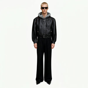 Fleece-Lined Faux Leather Hooded Streetwear Jacket - main image 4