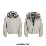 Fleece-Lined Faux Leather Hooded Streetwear Jacket - White