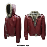 Fleece-Lined Faux Leather Hooded Streetwear Jacket - Red Top