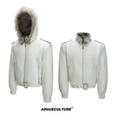 Fleece-Lined Faux Leather Hooded Streetwear Jacket - White Top