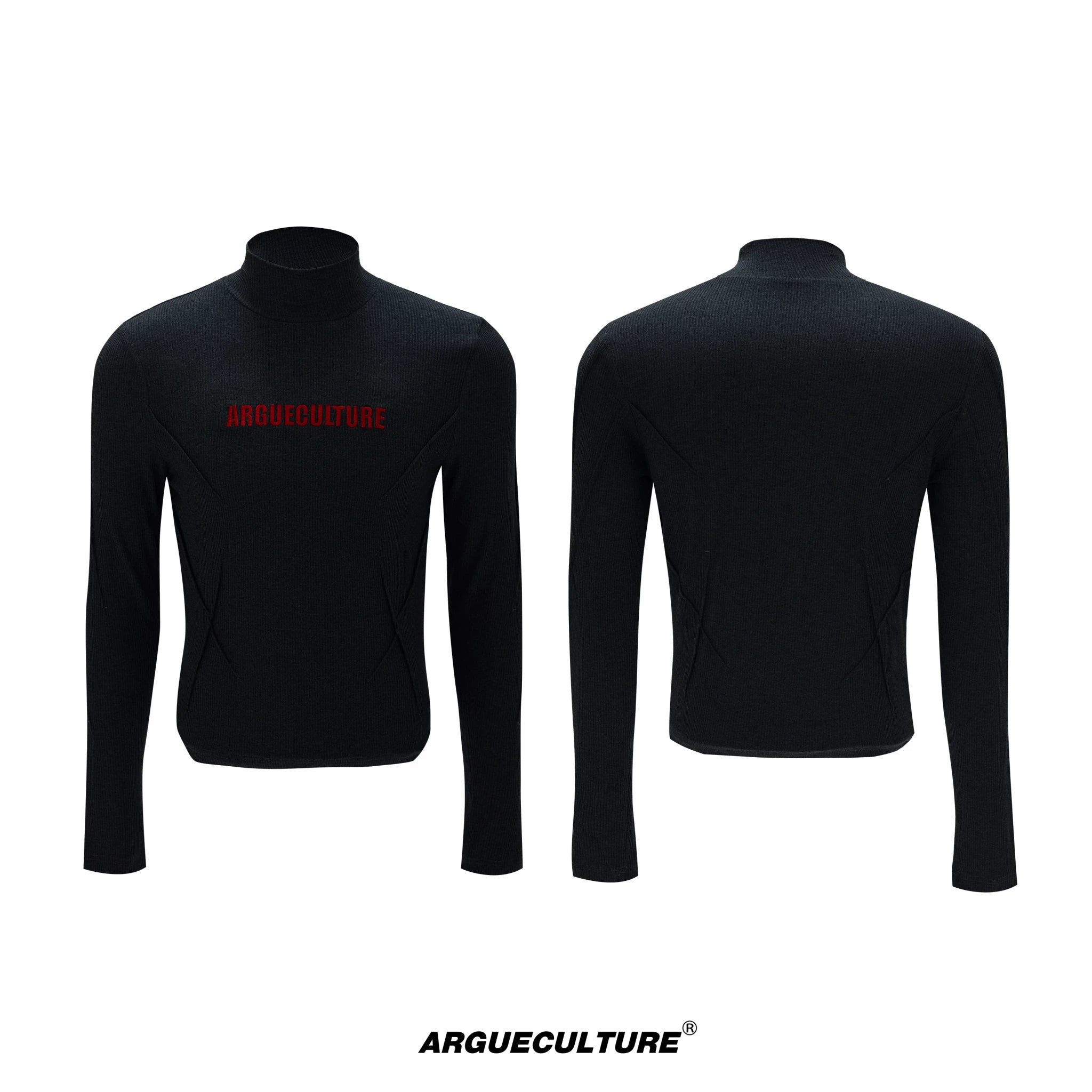 Deconstructed Logo Turtleneck Top | Cotton-Wool Blend - Black Top