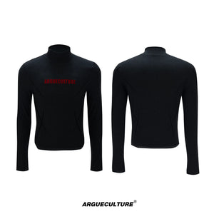 Deconstructed Logo Turtleneck Top | Cotton-Wool Blend - Black Top