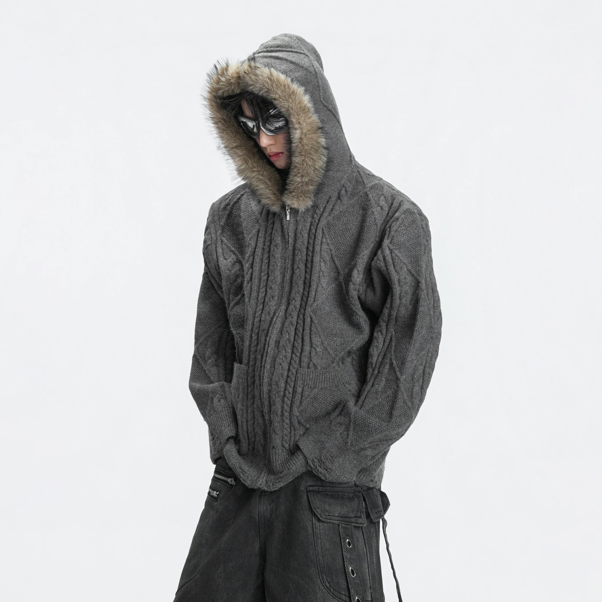 Wool-Blend Faux-Fur Collar Cardigan Sweater - main image 2
