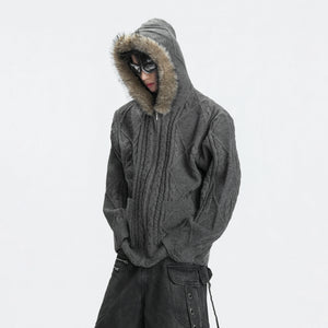 Wool-Blend Faux-Fur Collar Cardigan Sweater - main image 2