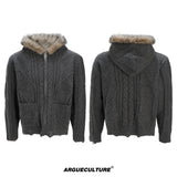 Wool-Blend Faux-Fur Collar Cardigan Sweater - Gray