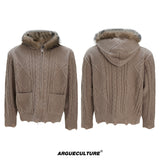 Wool-Blend Faux-Fur Collar Cardigan Sweater - Camel
