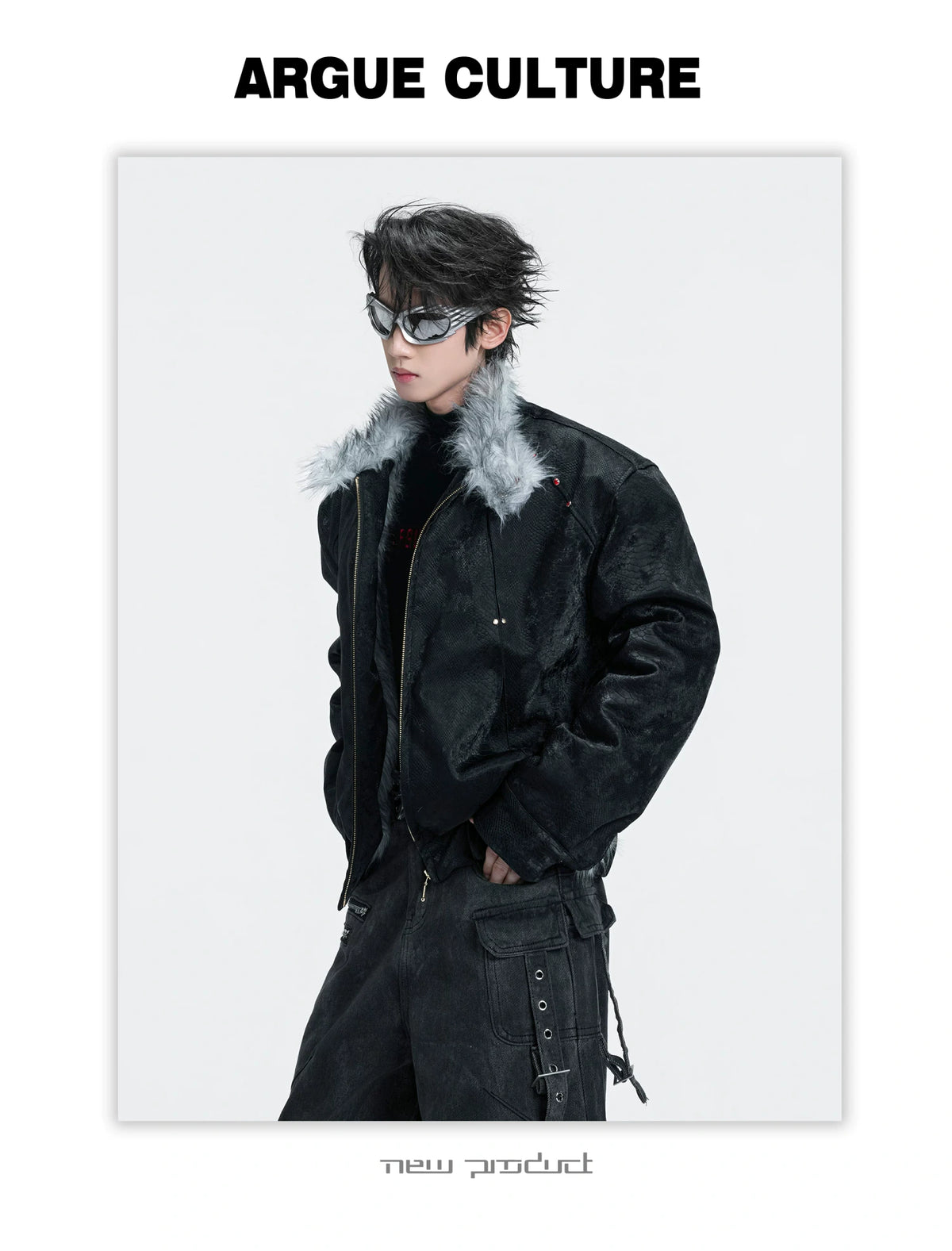 Oversized Faux Leather Fur-Collar Jacket | Unisex - description image 1