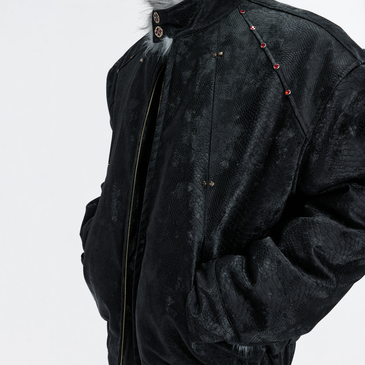 Oversized Faux Leather Fur-Collar Jacket | Unisex - main image 2