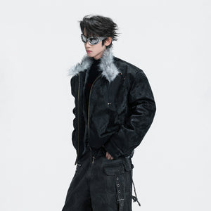 Oversized Faux Leather Fur-Collar Jacket | Unisex - main image 3