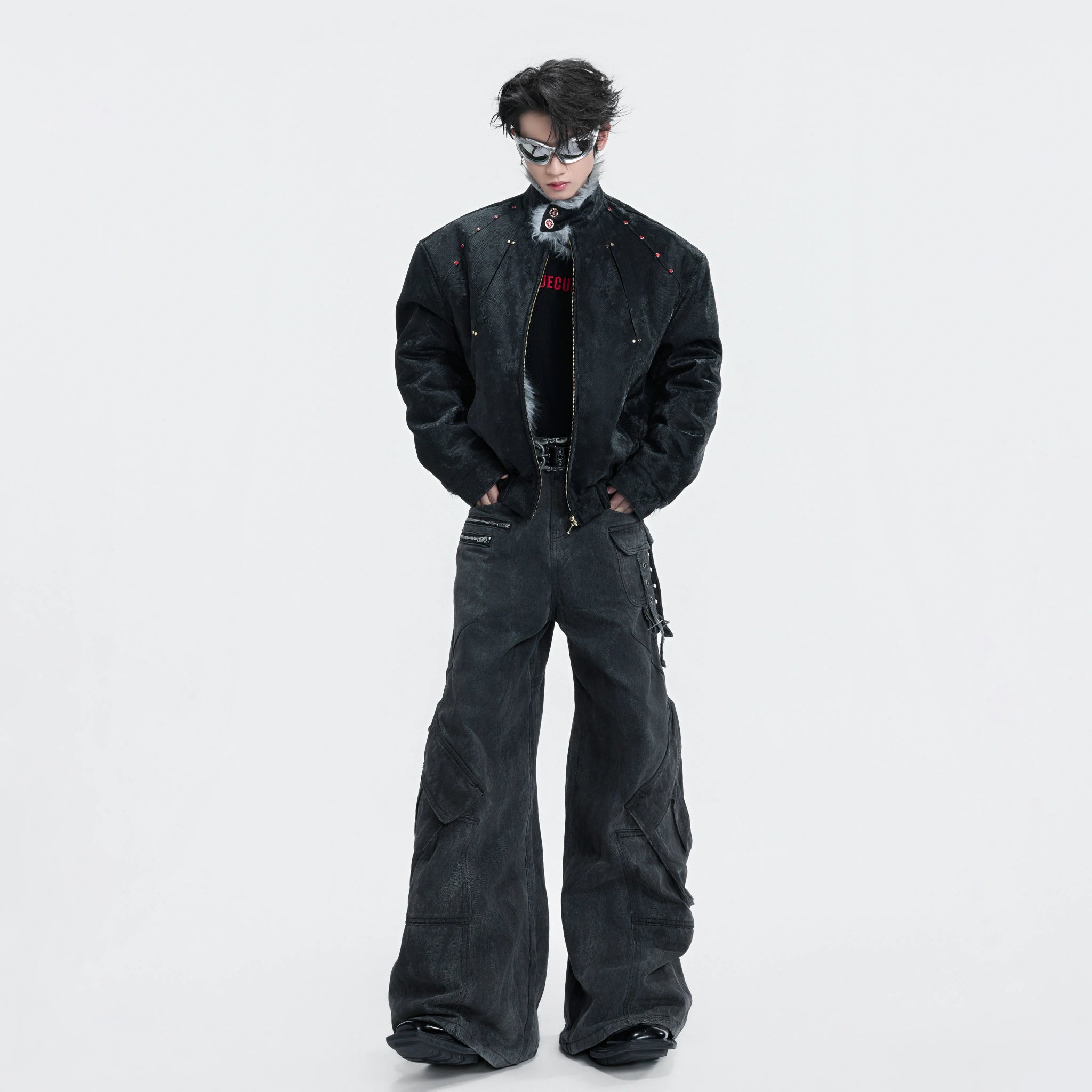 Oversized Faux Leather Fur-Collar Jacket | Unisex - main image 4