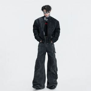 Oversized Faux Leather Fur-Collar Jacket | Unisex - main image 4