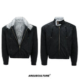 Oversized Faux Leather Fur-Collar Jacket | Unisex - Black Top