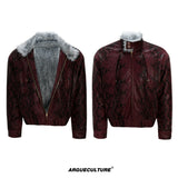 Oversized Faux Leather Fur-Collar Jacket | Unisex - Red Top
