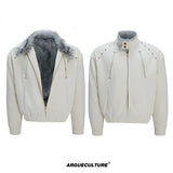 Oversized Faux Leather Fur-Collar Jacket | Unisex - White Top