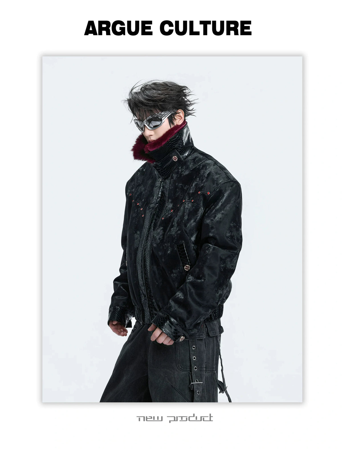 Reversible Black Leather Fur-Collar Jacket | Gothic Style - description image 1
