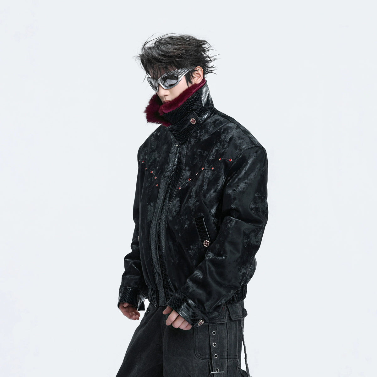 Reversible Black Leather Fur-Collar Jacket | Gothic Style - main image 2
