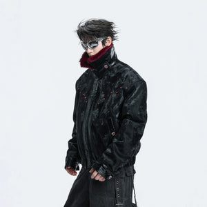 Reversible Black Leather Fur-Collar Jacket | Gothic Style - main image 2
