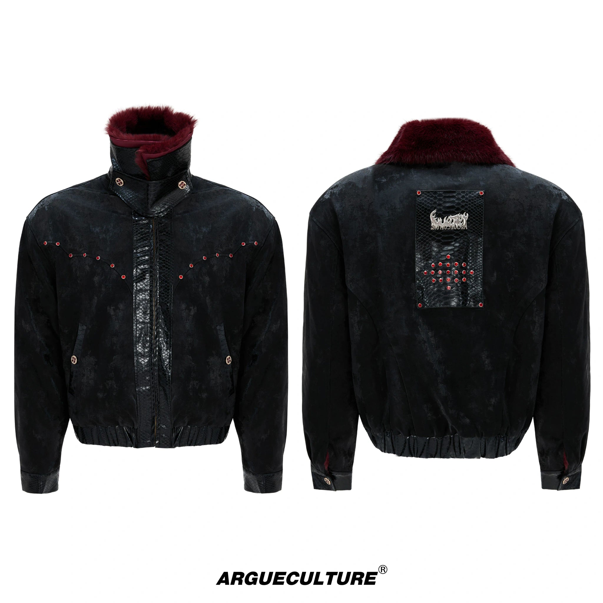 Reversible Black Leather Fur-Collar Jacket | Gothic Style - Black Top