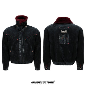 Reversible Black Leather Fur-Collar Jacket | Gothic Style - Black Top